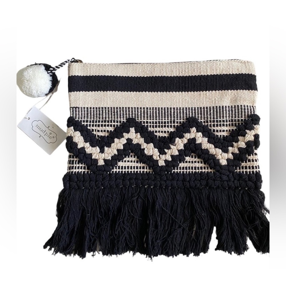 NWT Mud Pie Boho Woven Fringe Clutch